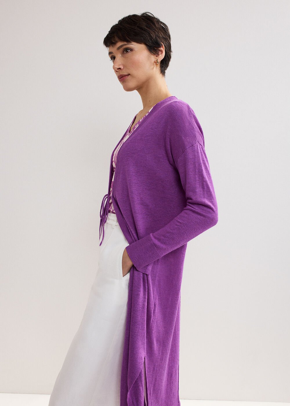 Tasha Linen Cardigan - Purple