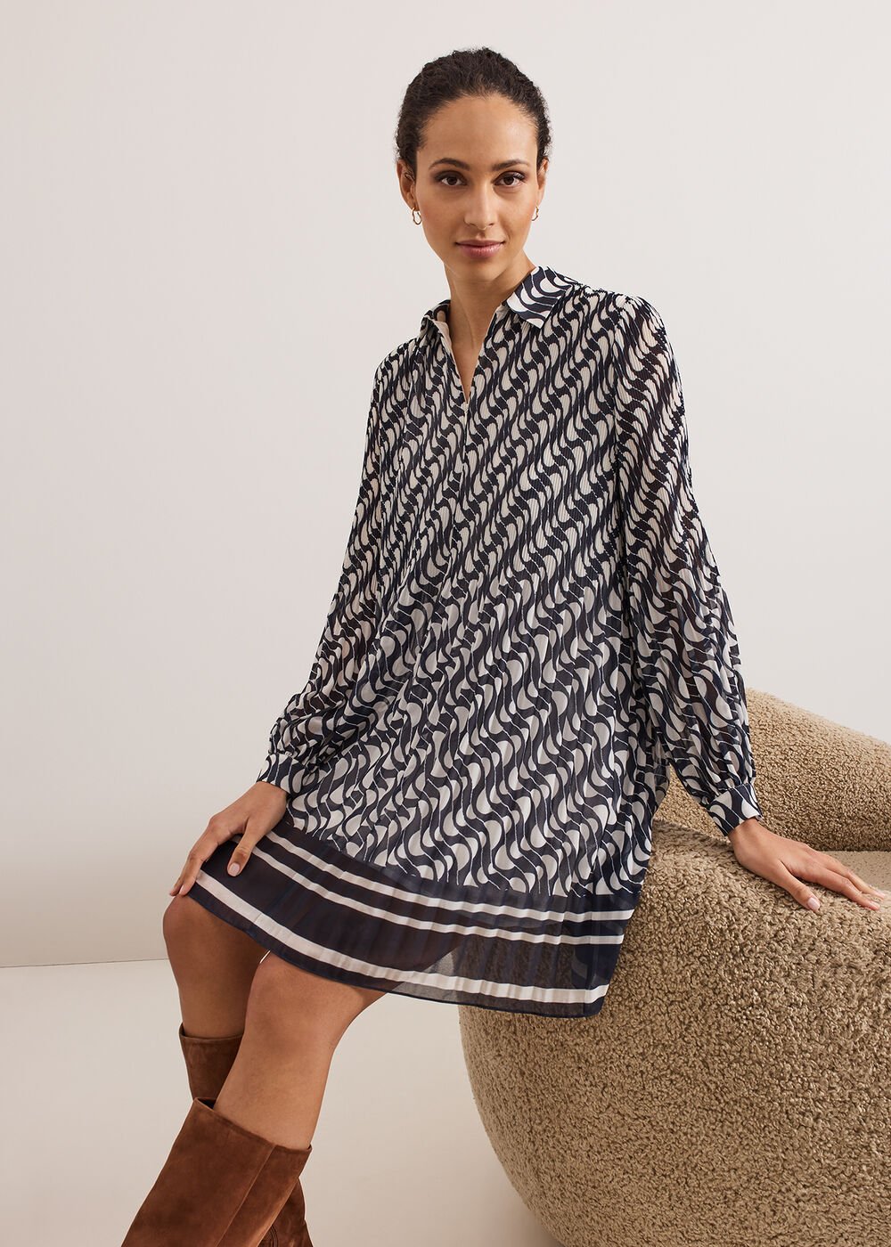 Eleanor Swing Dress - Navy/Ivory
