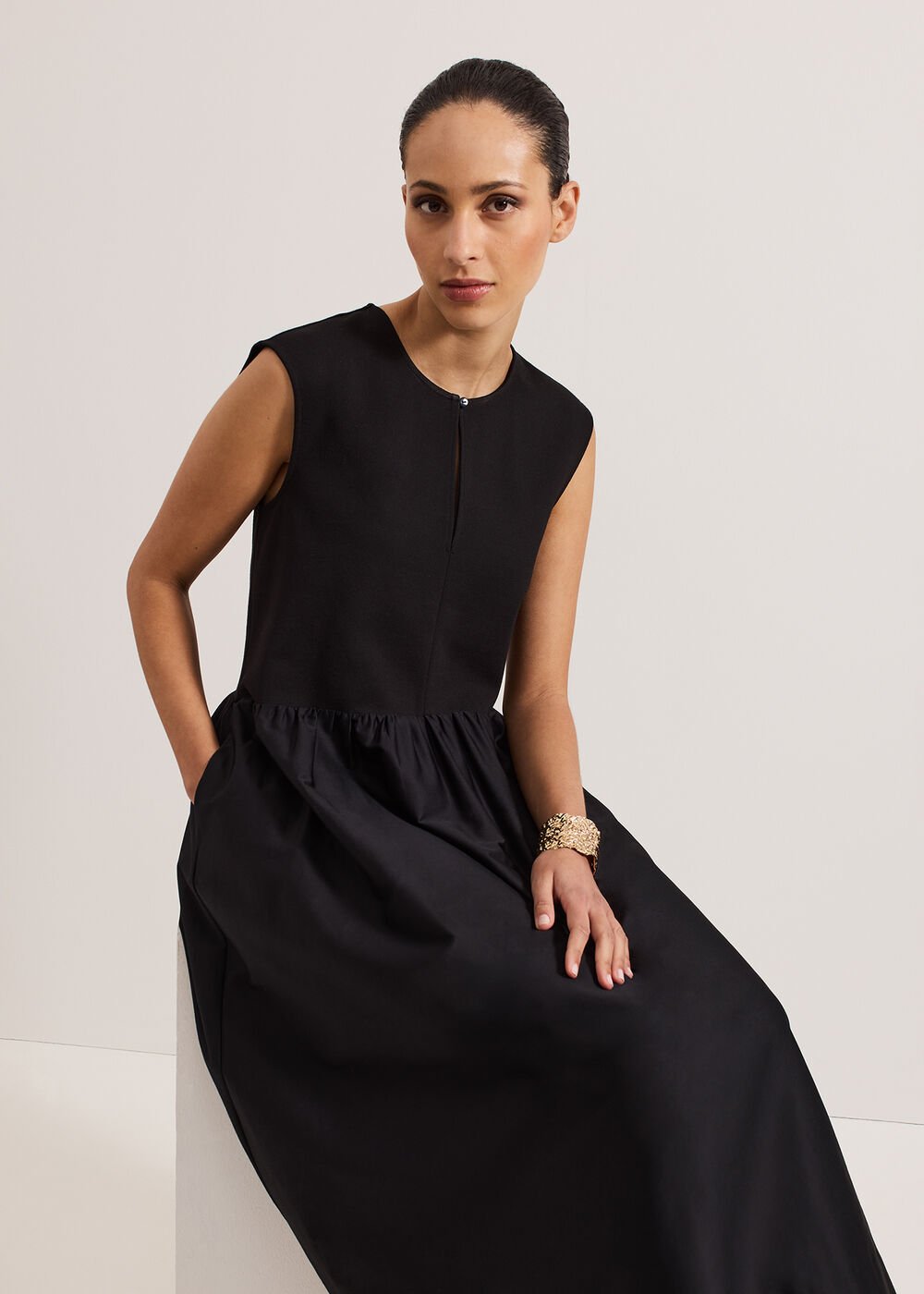 Jenny Mix Woven Dress - Black