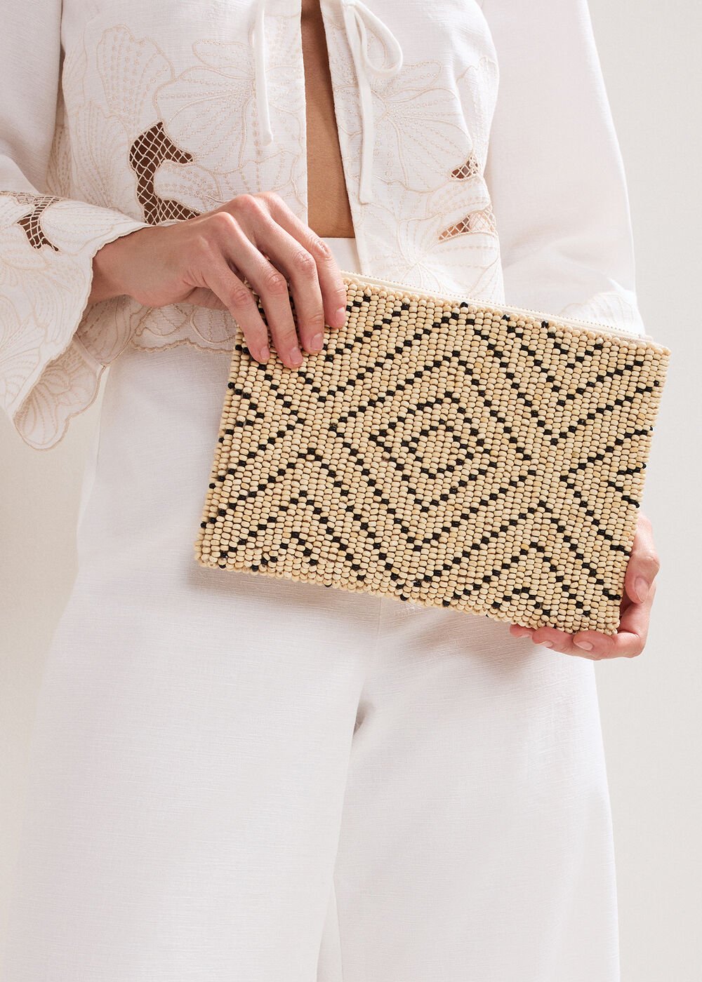 Beaded Clutch Bag - Neutral