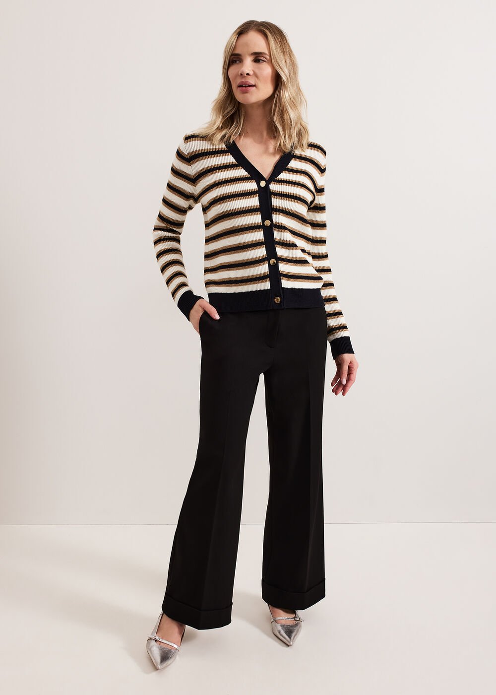 Indy Stripe Cardigan - Black/Ivory