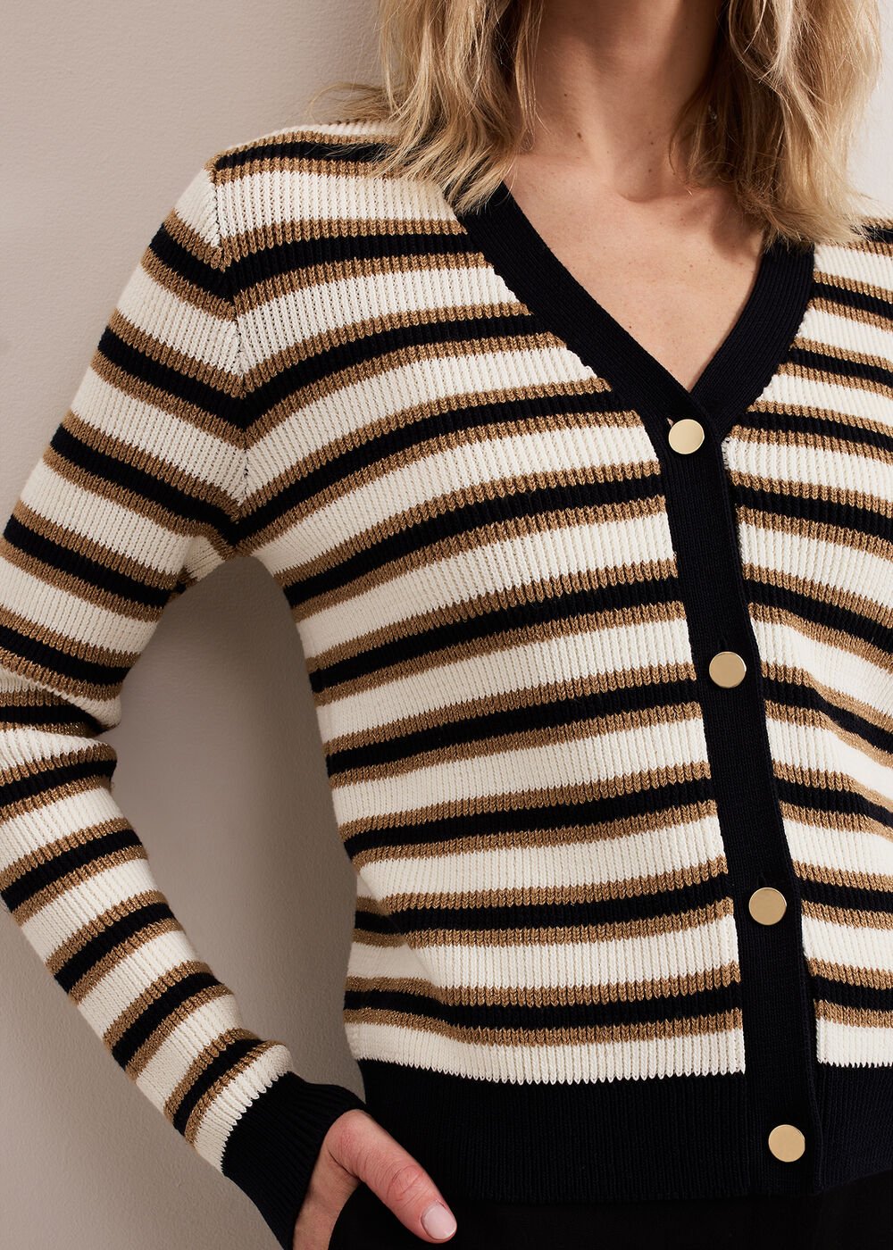 Indy Stripe Cardigan - Black/Ivory