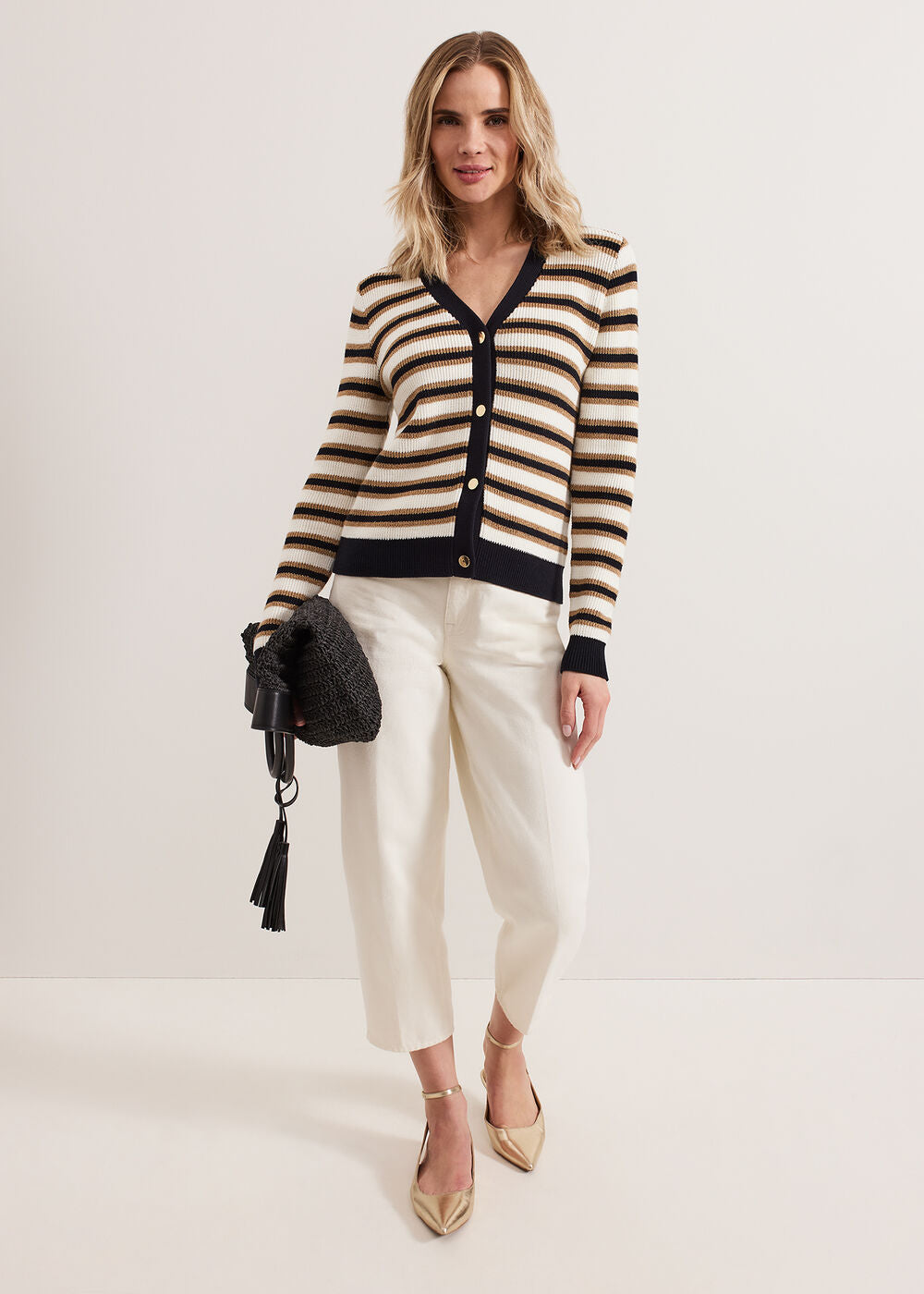 Indy Stripe Cardigan - Black/Ivory