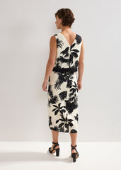 Vittoria Linen Blend Leaf Print Skirt - Black/Ivory