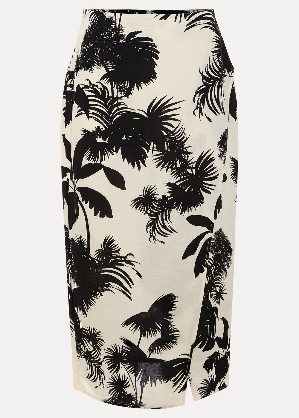Vittoria Linen Blend Leaf Print Skirt - Black/Ivory