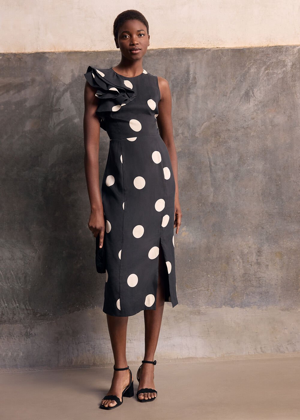 Joslyne Spot Dress - Black/Ivory