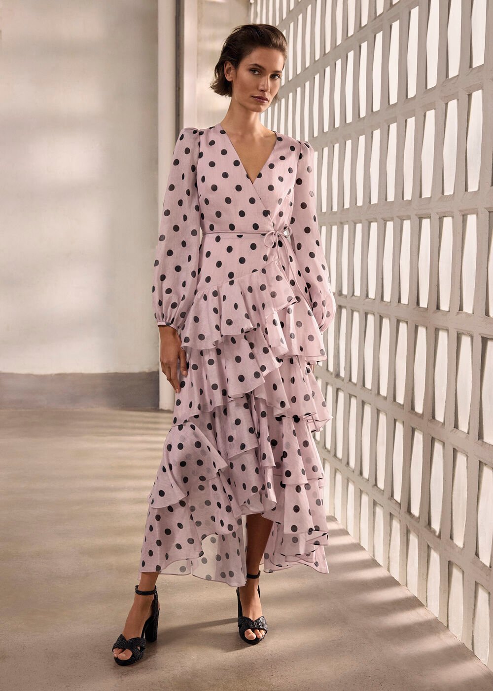 Spot Ruffle Dress - Pink