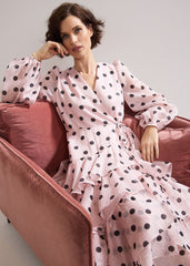 Spot Ruffle Dress - Pink