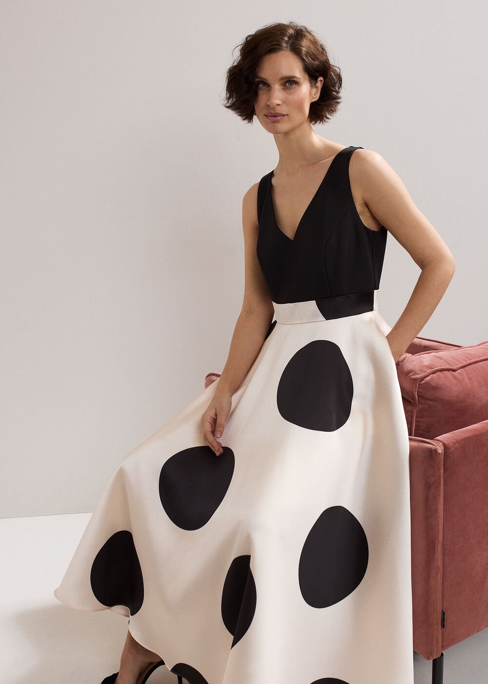 Delie Spot Dress - Black/Ivory