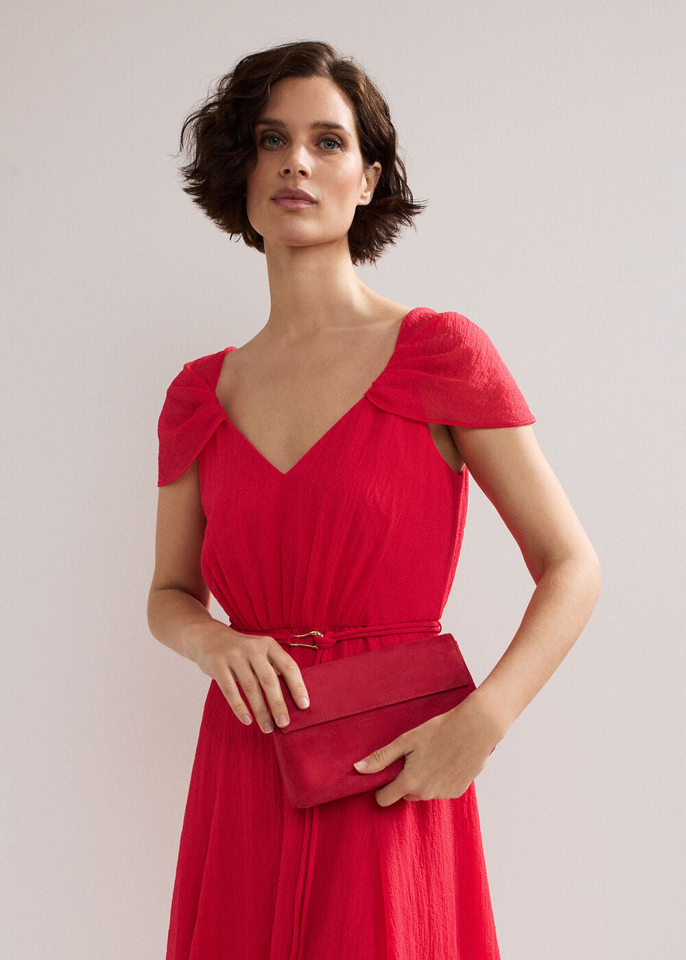 Suede Clutch Bag - Coral