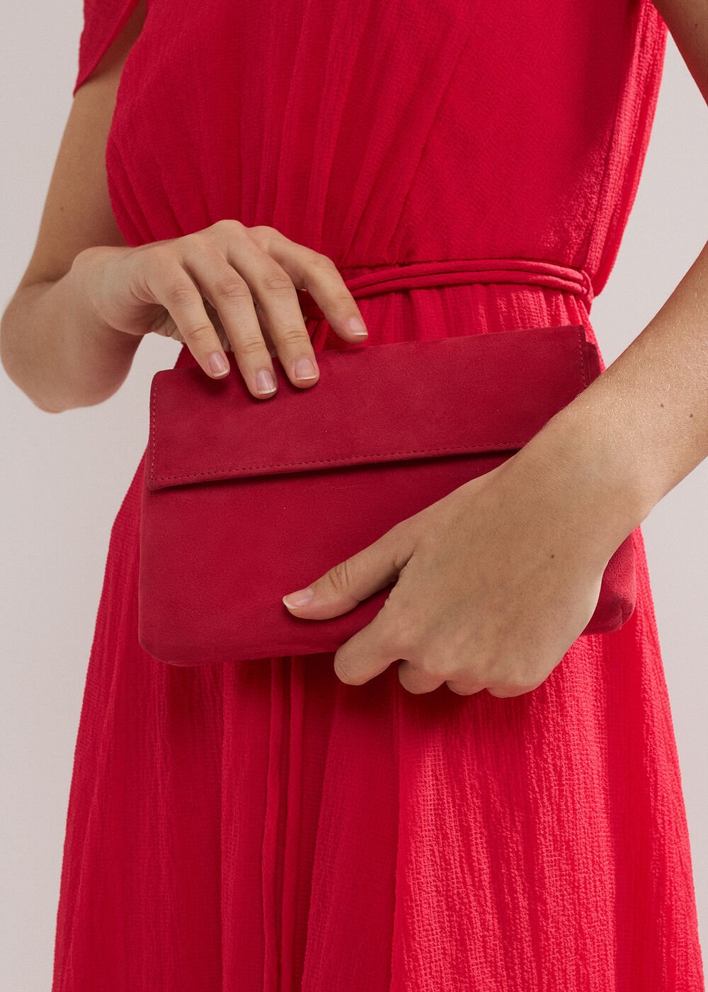 Suede Clutch Bag - Coral