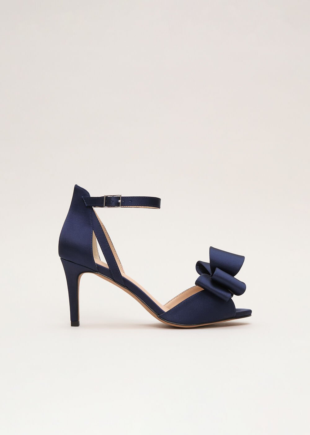 Satin Bow Sandals - Navy