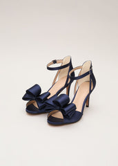 Satin Bow Sandals - Navy