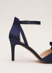 Satin Bow Sandals - Navy