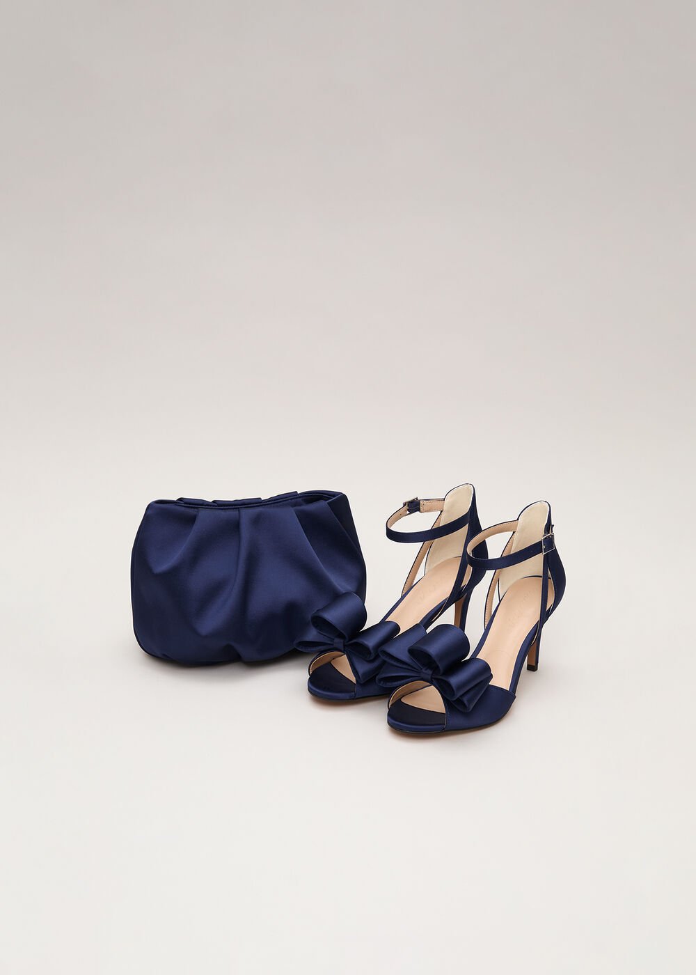 Satin Bow Sandals - Navy