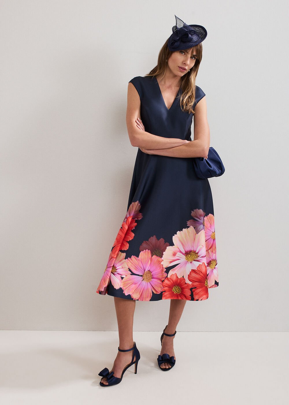 Satin Bow Sandals - Navy