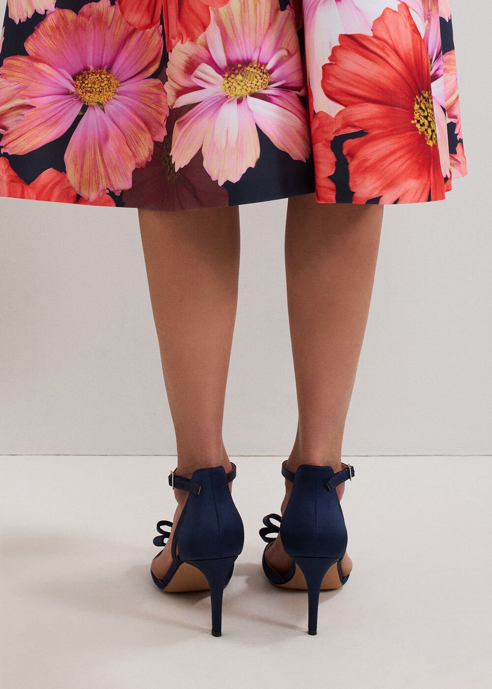 Satin Bow Sandals - Navy