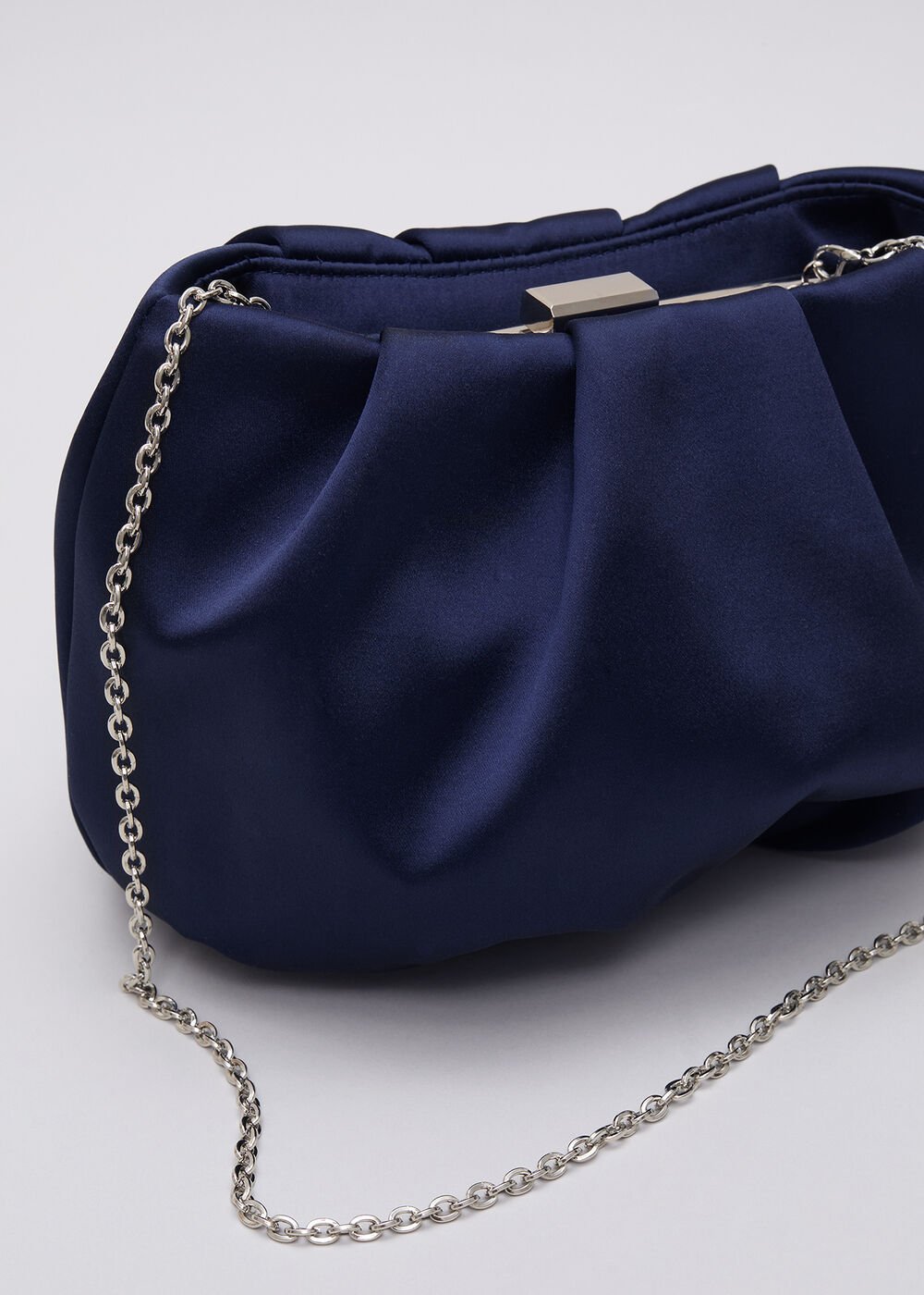 Satin Clutch Bag - Navy