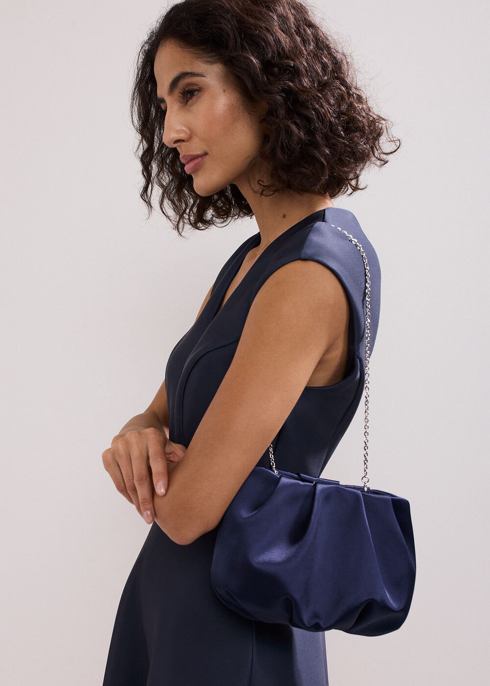 Satin Clutch Bag - Navy