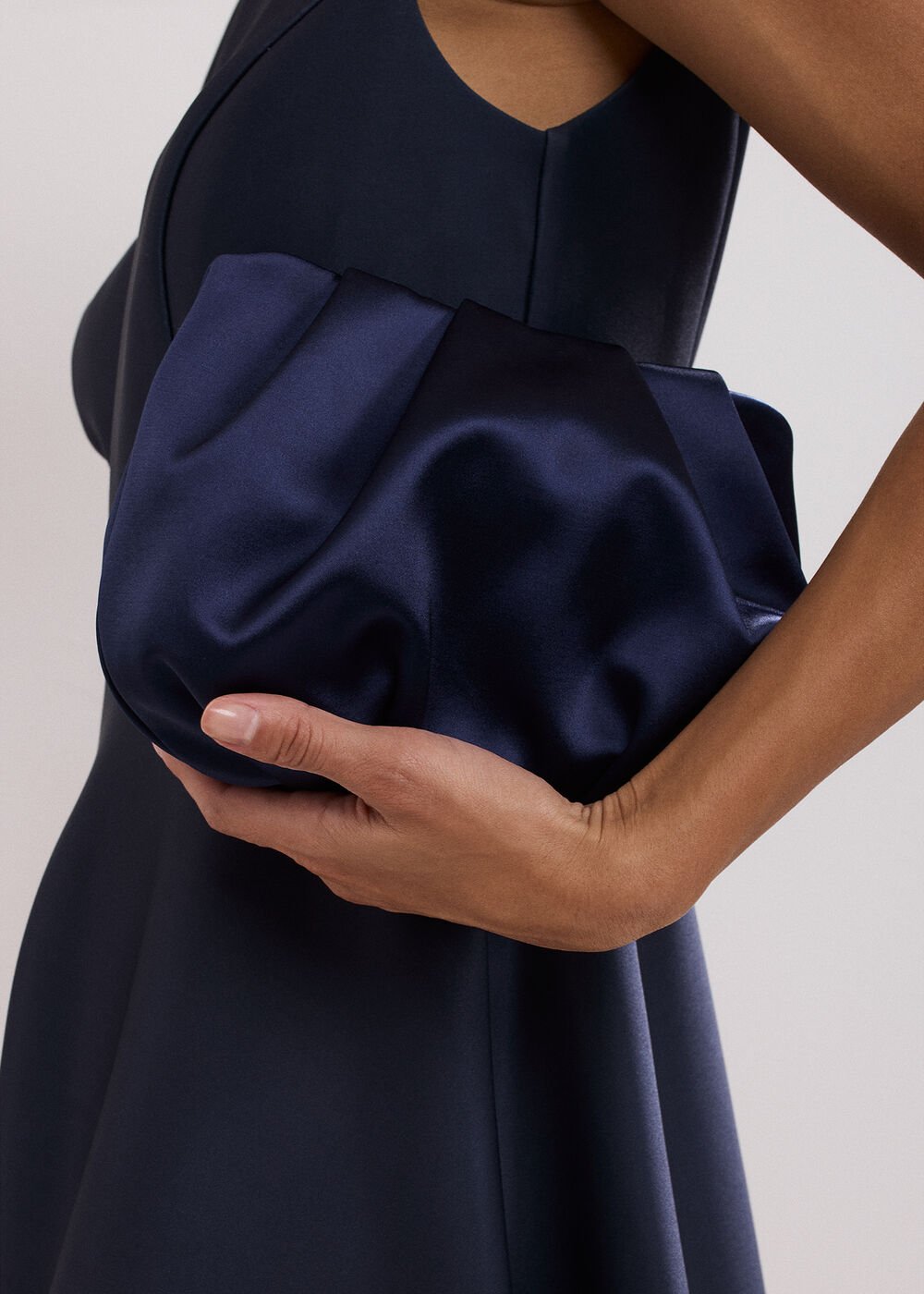 Satin Clutch Bag - Navy