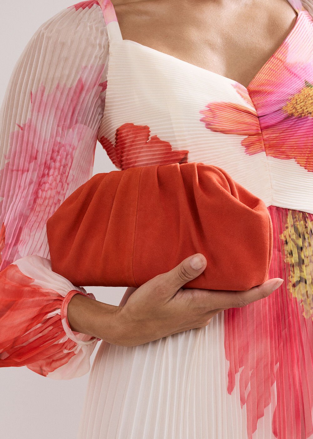 Suede Clutch Bag - Orange