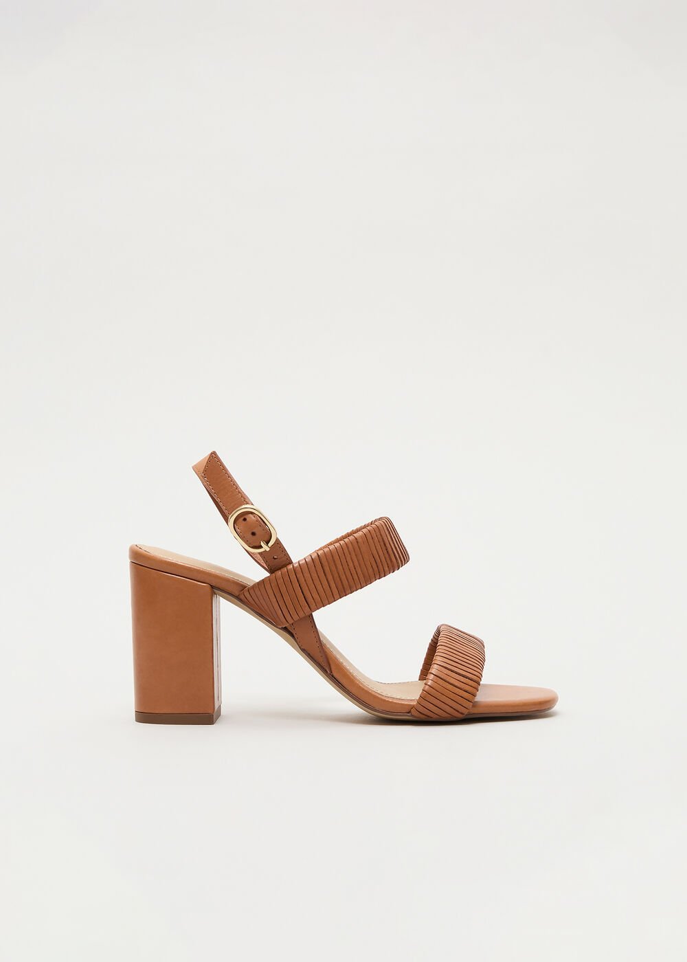 Leather Block Sandal - Tan