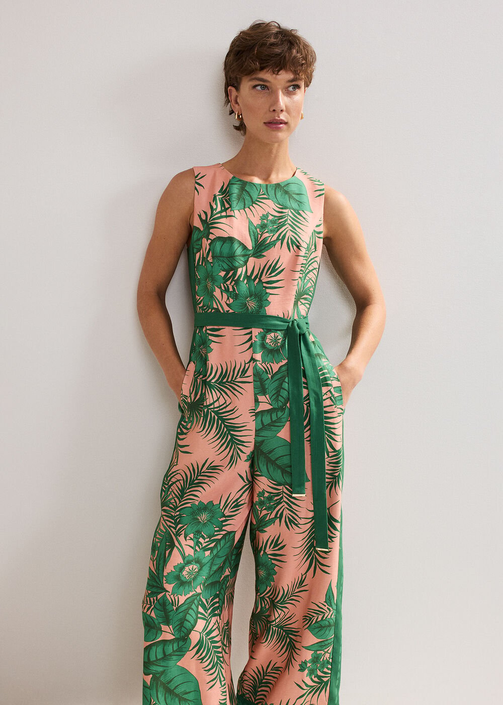 Cyra Palm Jumpsuit - Coral