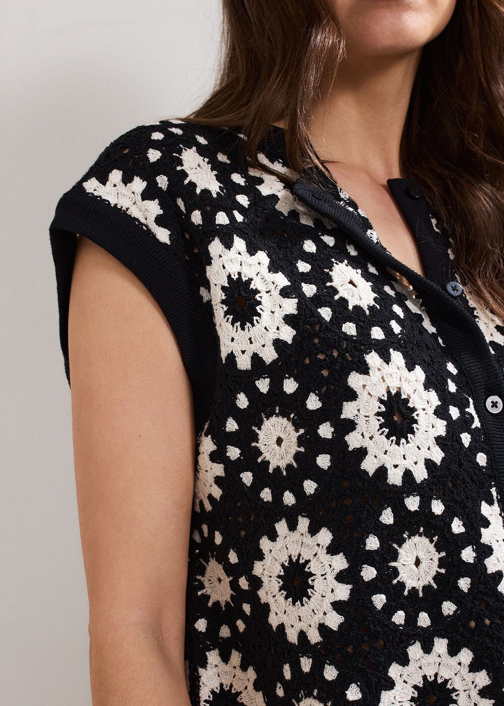 Maggie Crochet Waistcoat - Black/Ivory
