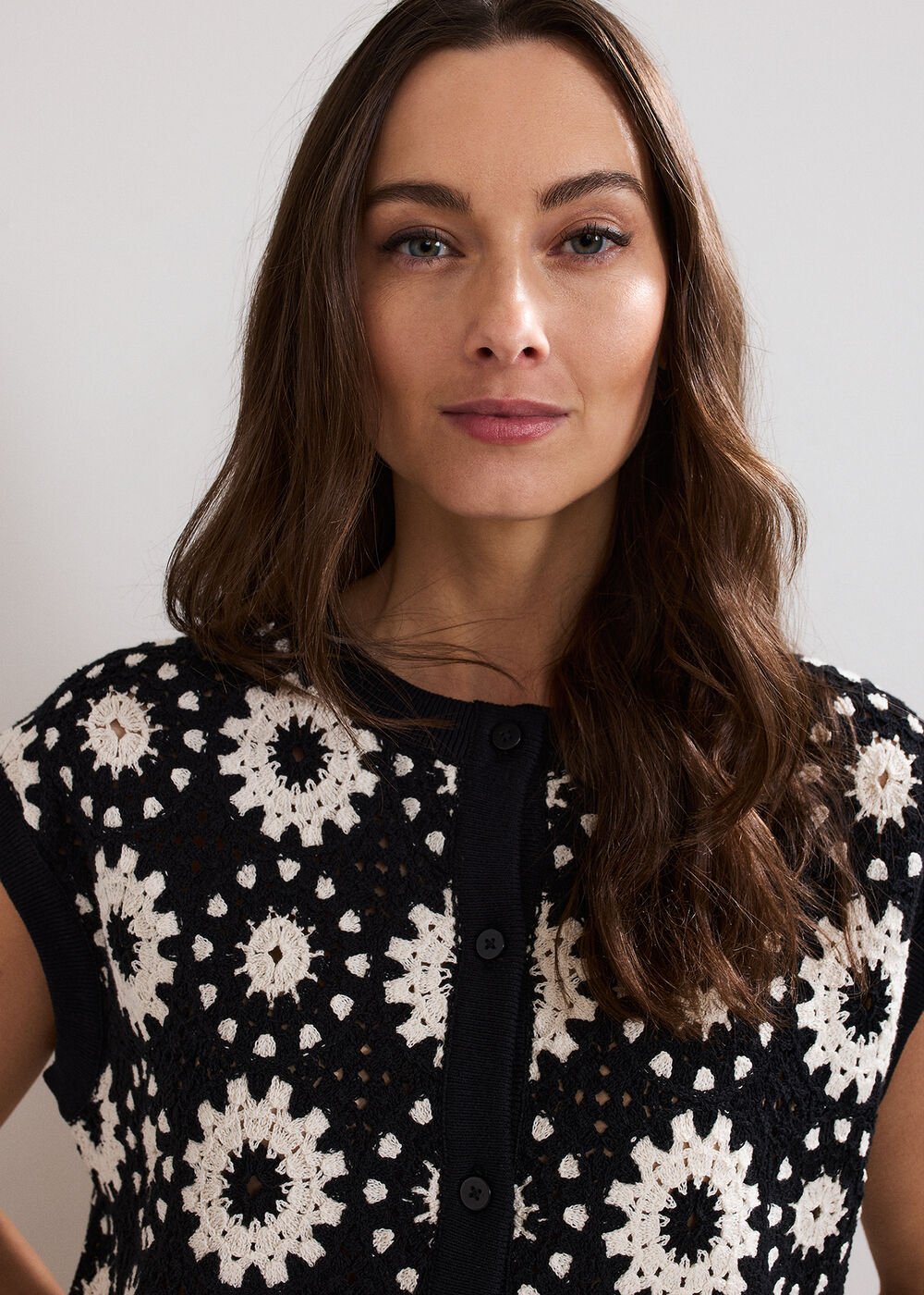 Maggie Crochet Waistcoat - Black/Ivory