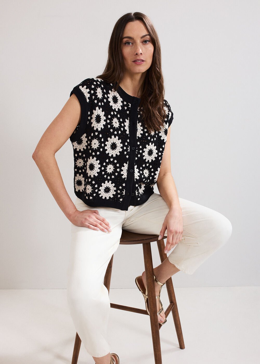 Maggie Crochet Waistcoat - Black/Ivory