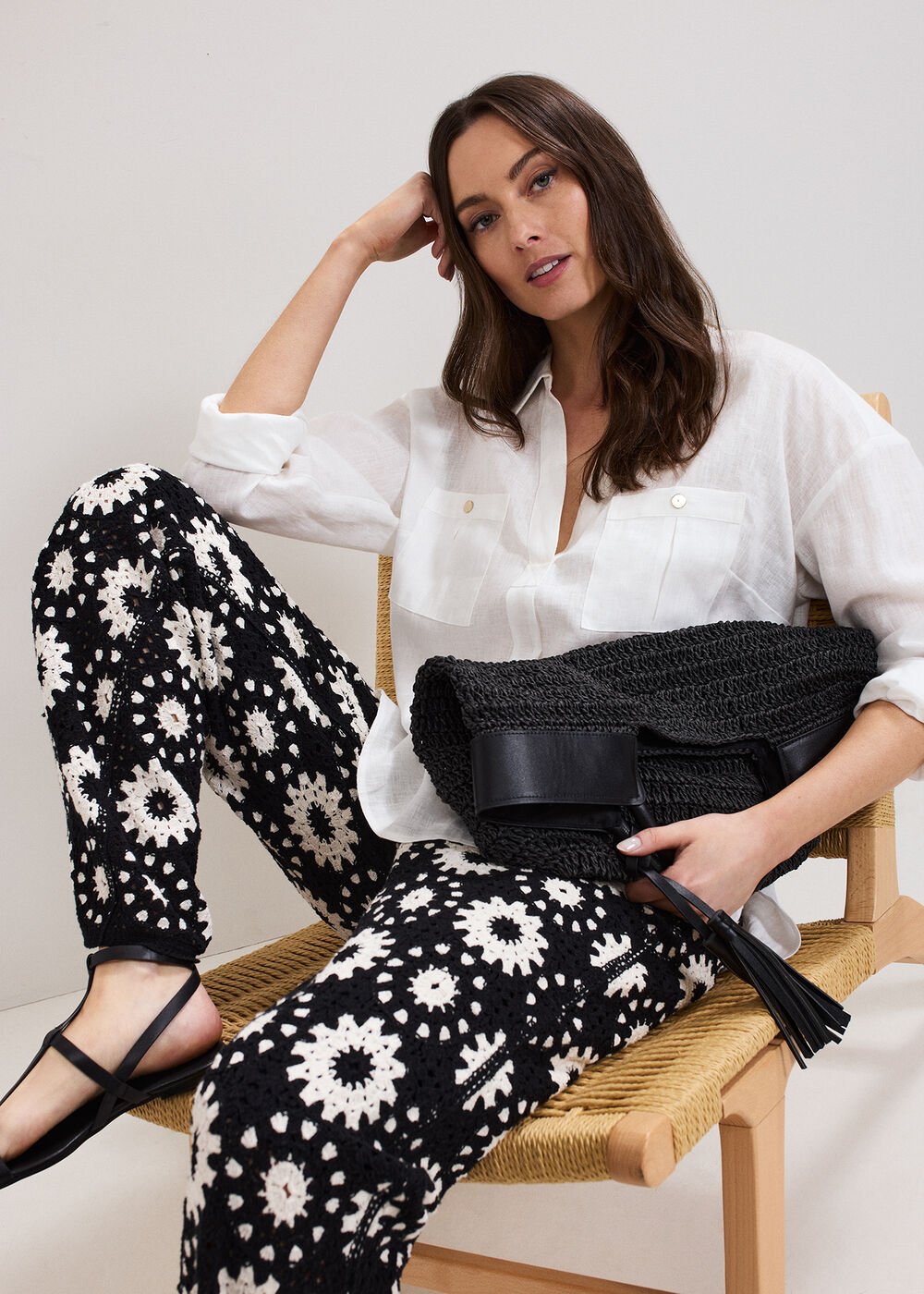Maggie Crochet Trousers - Black/Ivory