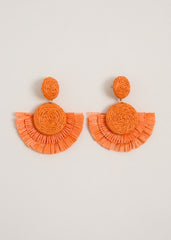 Raffia Fan Earrings - Orange