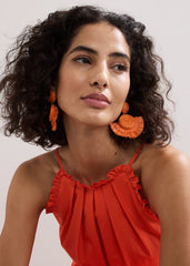 Raffia Fan Earrings - Orange
