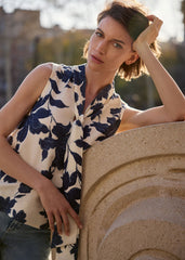 Junie Floral Blouse - Navy/Ivory