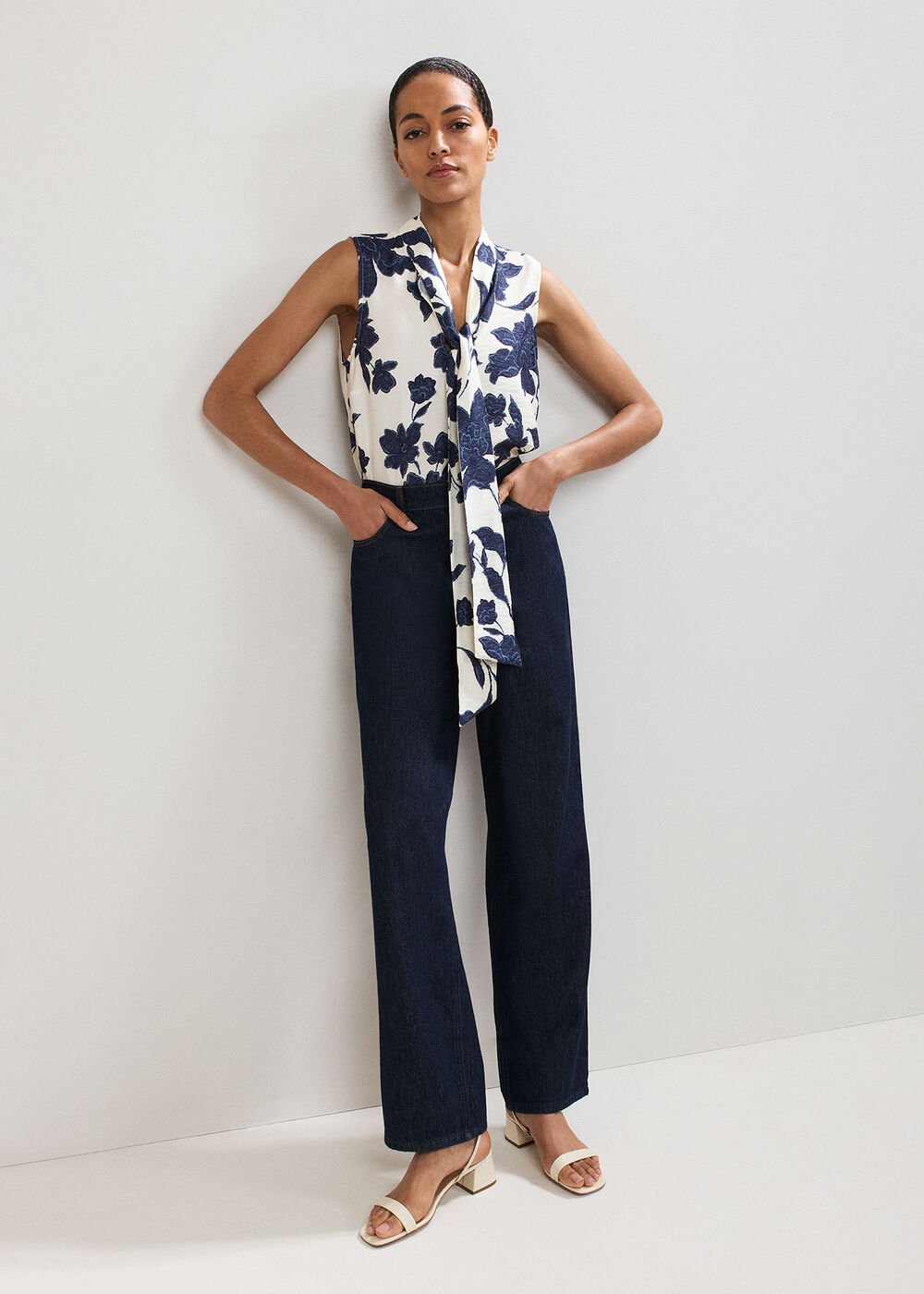 Junie Floral Blouse - Navy/Ivory