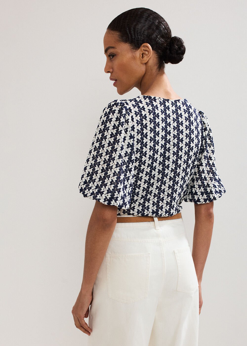 Alba Textured Top - Navy/Ivory