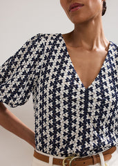 Alba Textured Top - Navy/Ivory