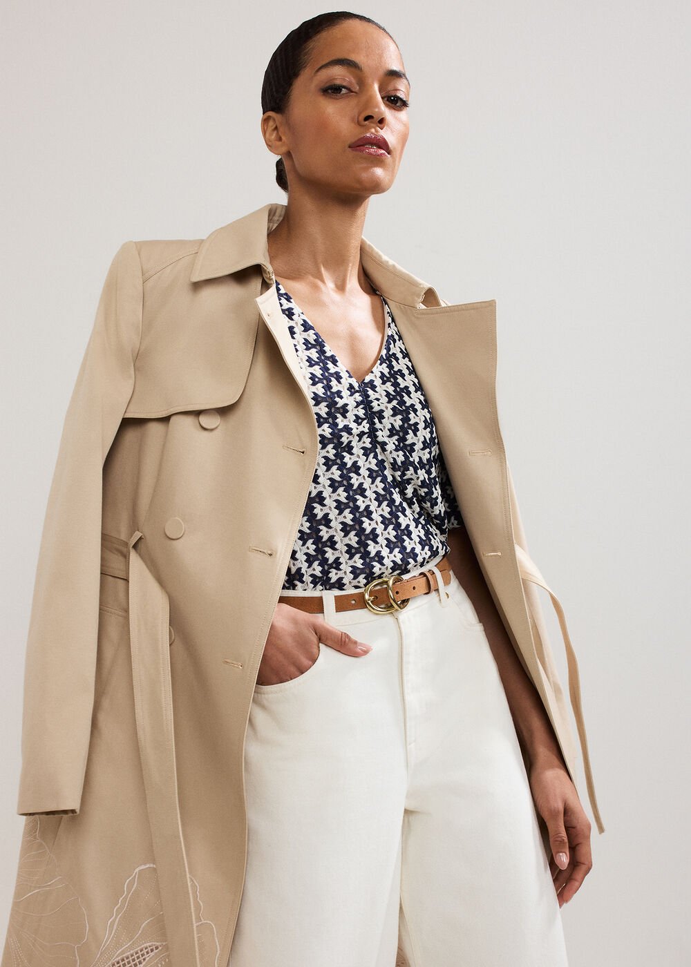 Alba Textured Top - Navy/Ivory
