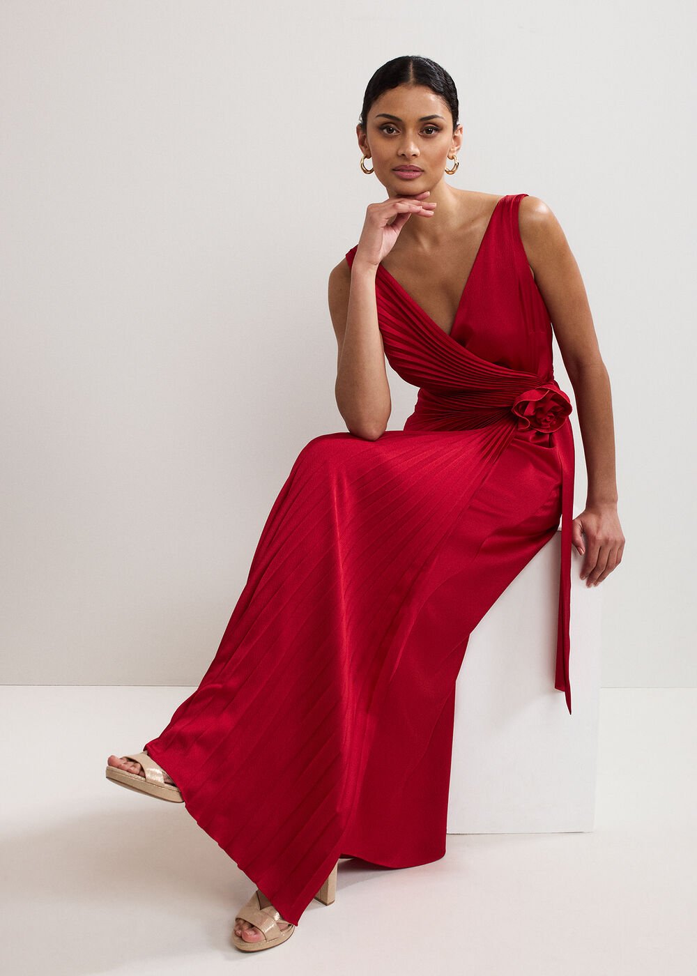 Emlyn Pleated Dress - Red