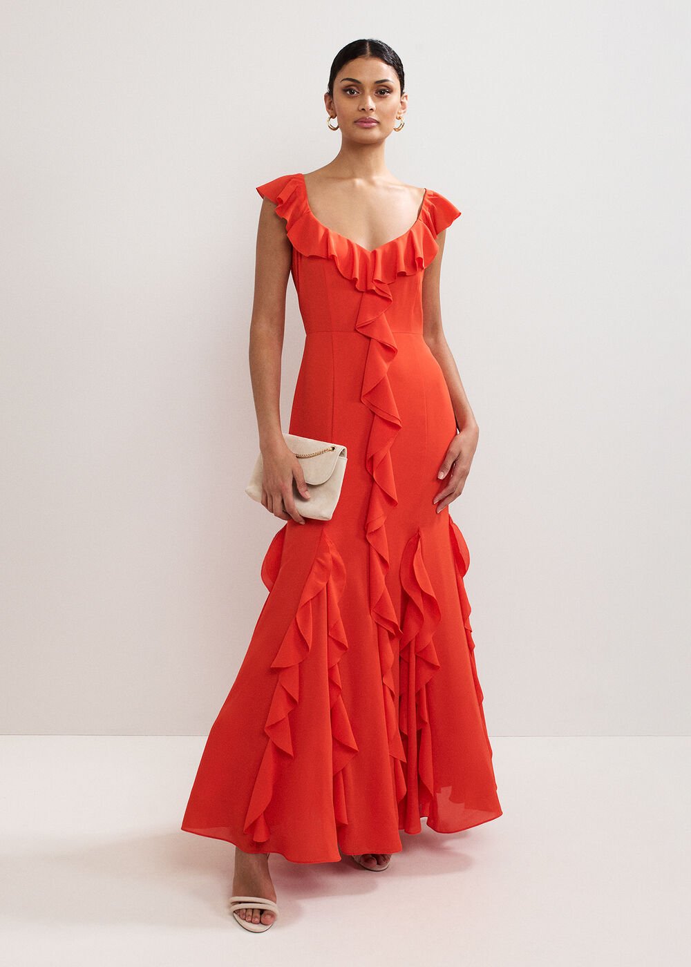 Lianah Ruffle Maxi Dress - Orange