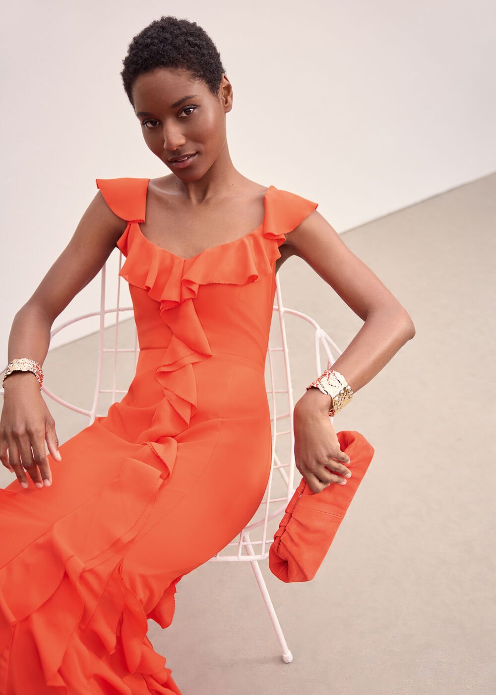 Lianah Ruffle Maxi Dress - Orange