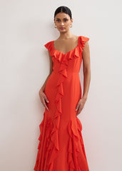 Lianah Ruffle Maxi Dress - Orange