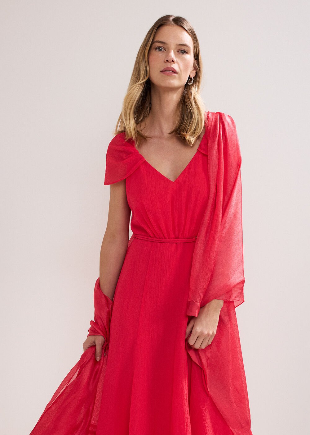 Satin Trim Scarf - Coral