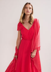 Satin Trim Scarf - Coral