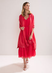 Satin Trim Scarf - Coral