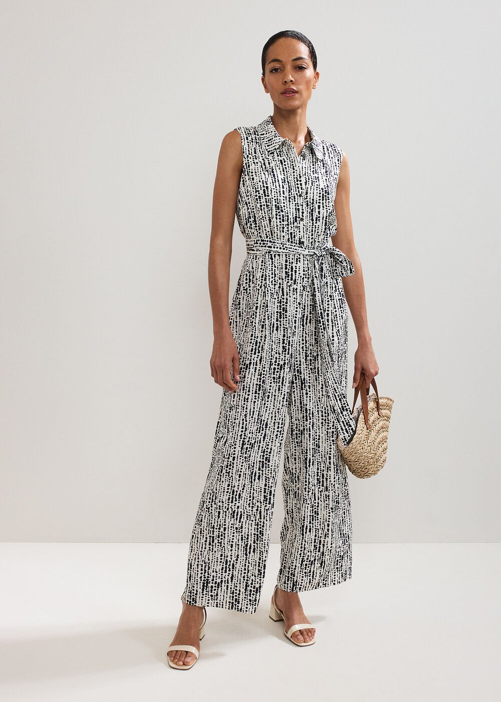 Janine Spot Jumpsuit - Black/Ivory
