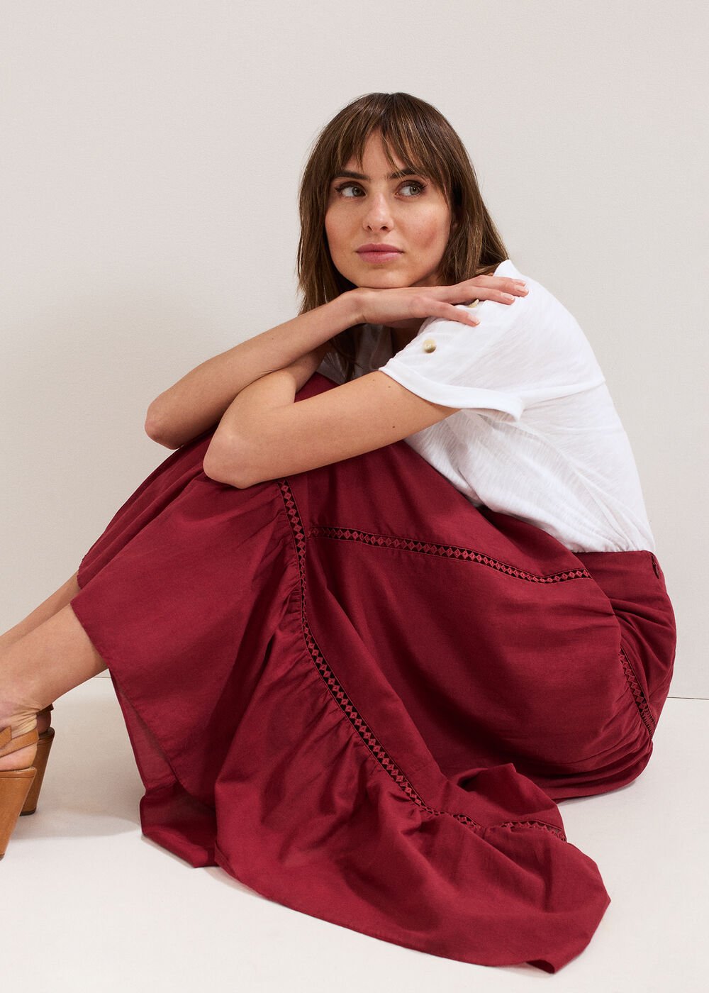 Kyla Trim Maxi Skirt - Burgundy