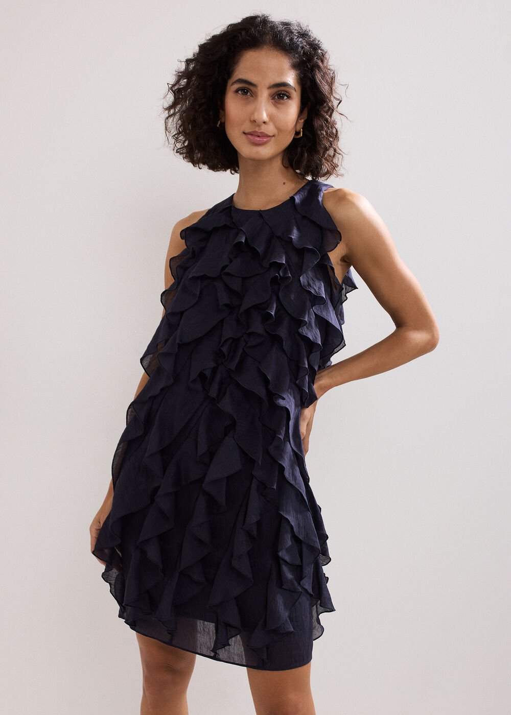 Latara Ruffle Dress - Navy