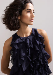 Latara Ruffle Dress - Navy