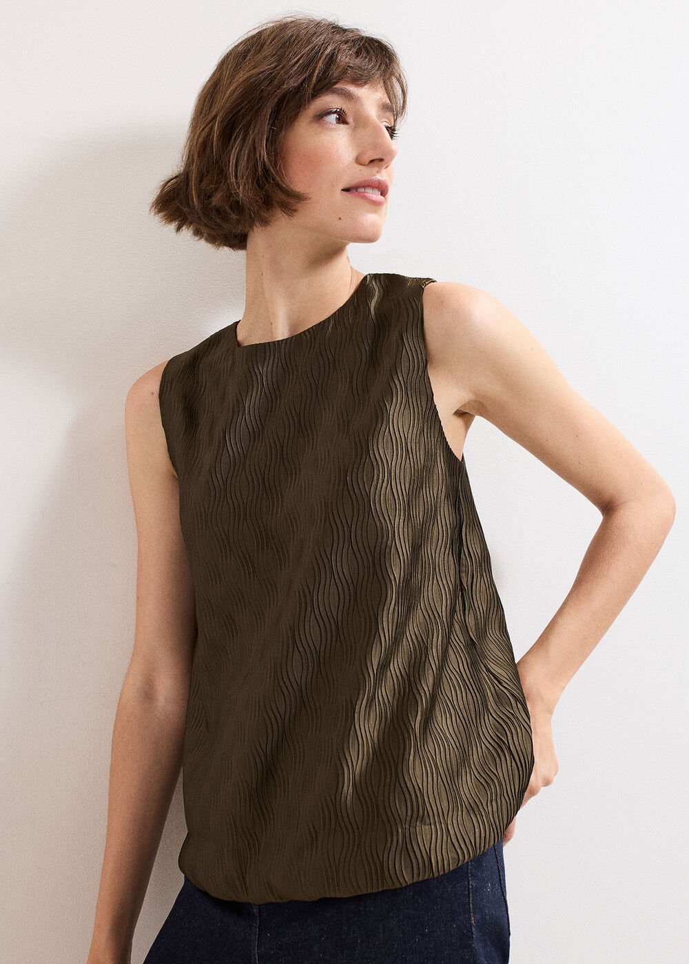 Zula Bubble Hem Top - Khaki